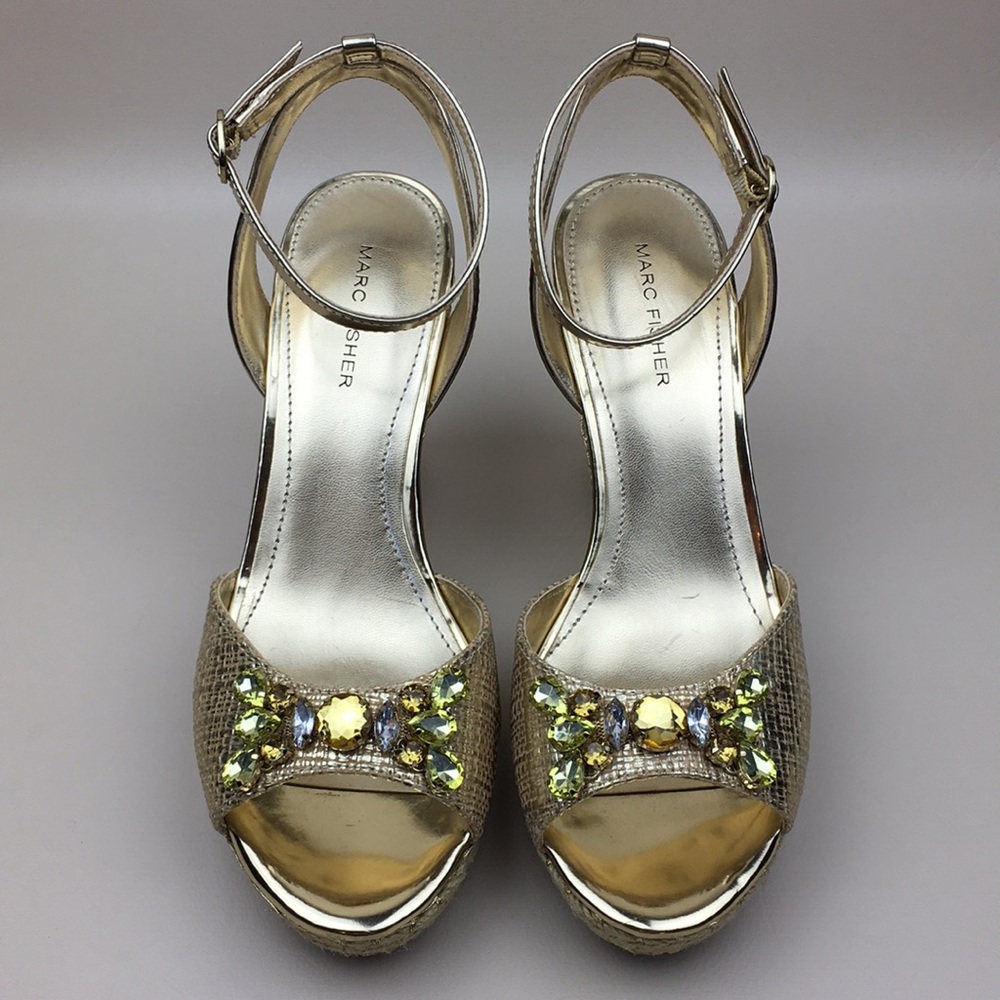 Marc Fisher Elia Jeweled Espadrille Wedges NWOB - Picture 4 of 10